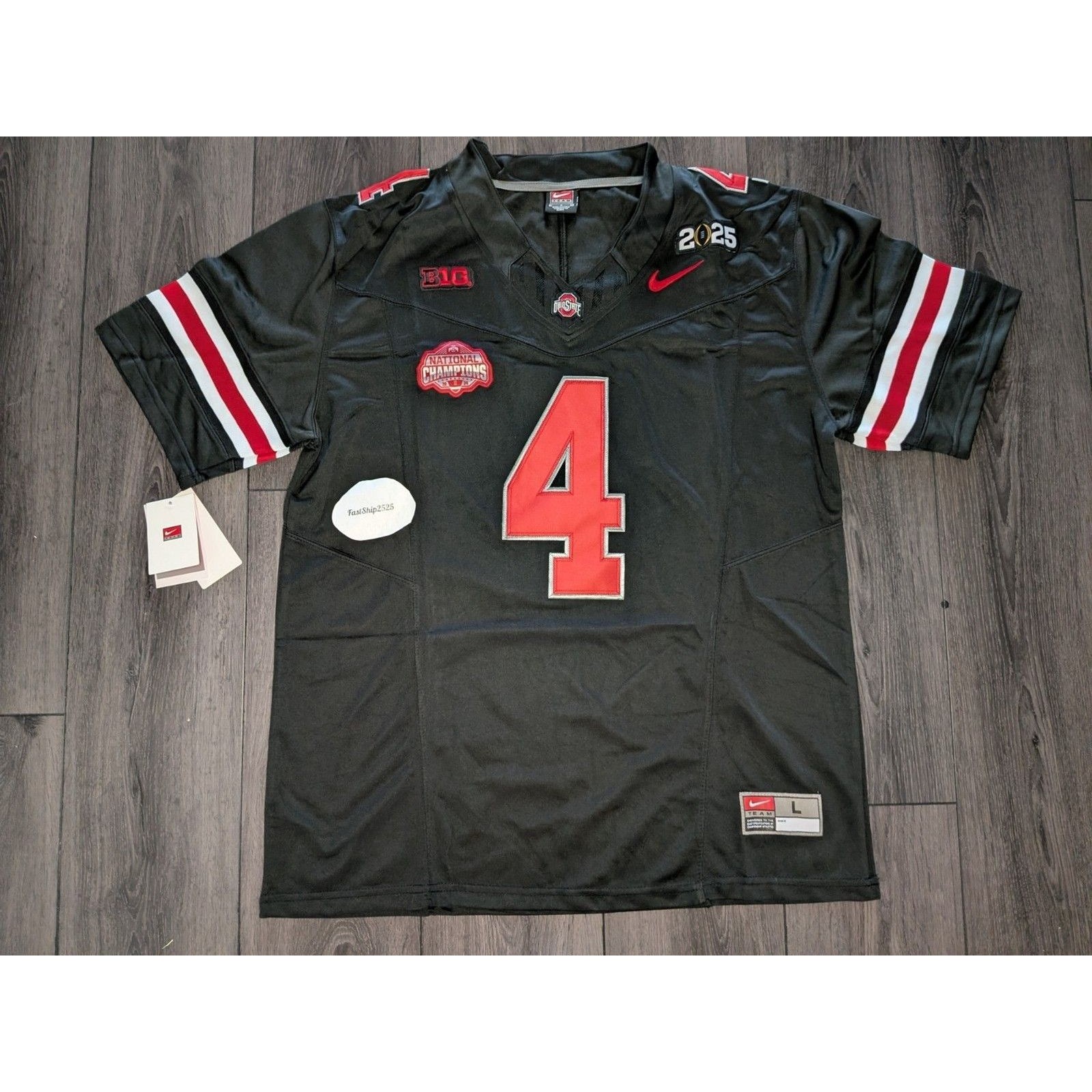 Jeremiah Smith #4 Ohio Buckeyes 2025 Blackout Natty Champs Jersey Large